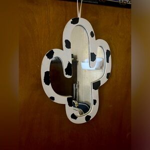 Cactus shaped cow print mirror